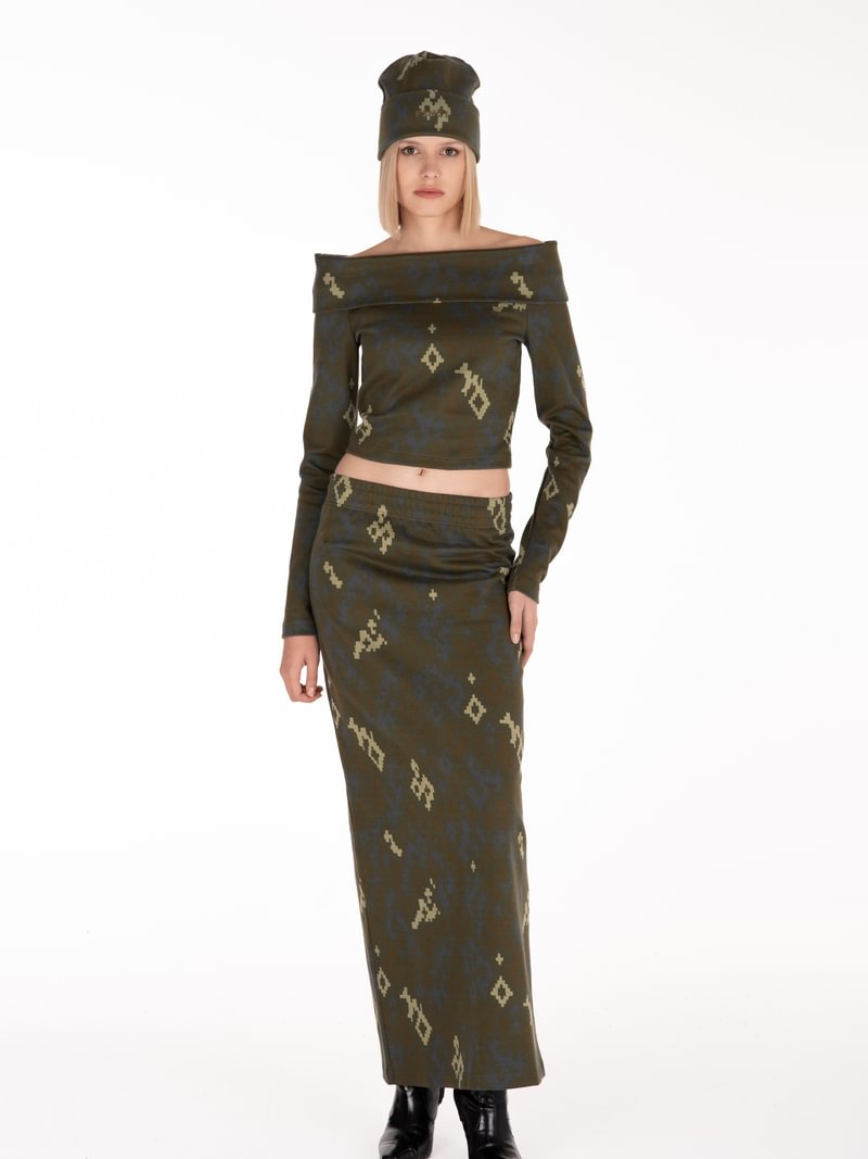 Prigludusio silueto šukuotinės medvilnės ilgas sijonas "Raimedas Latvys"